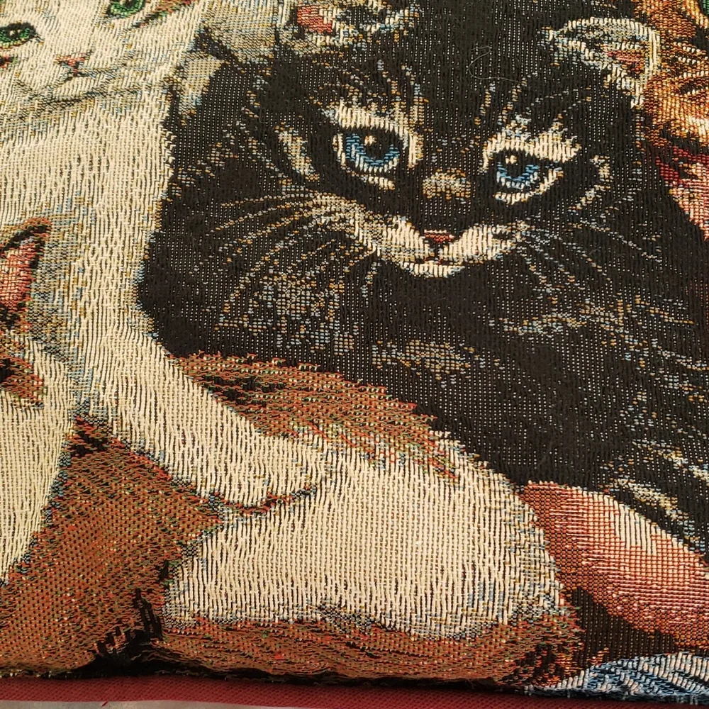 Vintage 1998 Apple Jack Cat or Kitten Tapestry Pillow 16X16
